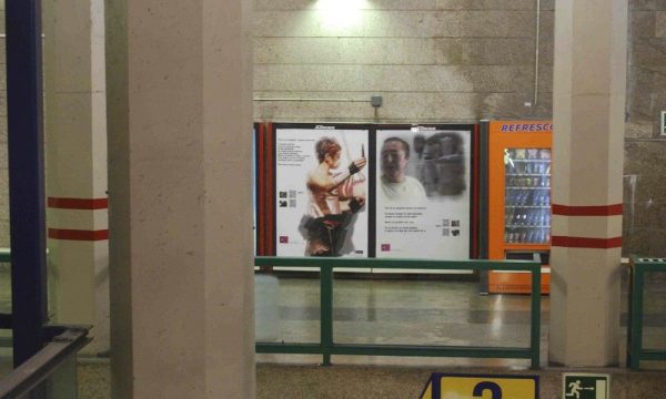 Advertising placement art installation at Sol metro station, Madrid.