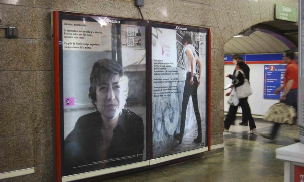 Advertising placement art installation at Sol metro station, Madrid.