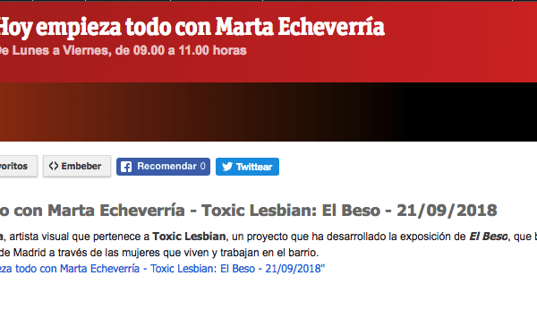 Hoy empieza todo con Marta Echeverría - Toxic Lesbian: El Beso Radio 3 21/09/2018