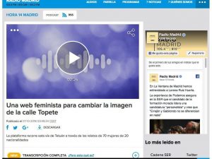 Una web feminista para cambiar la imagen de la calle Topete Hora 14, Radio Madrid, Cadena Ser, 7/10/2018