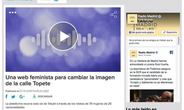Una web feminista para cambiar la imagen de la calle Topete Hora 14, Radio Madrid, Cadena Ser, 7/10/2018