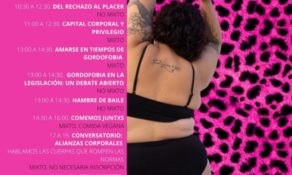 Cartel de las 1as Jornadas Antigordofobia organizadas en Madrid, 2022 por “Nadie hablará de nosotras”